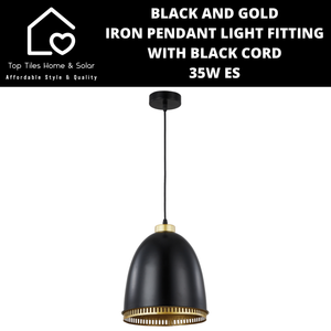Black and Gold Iron Pendant Light Fitting with Black Cord - 35W ES