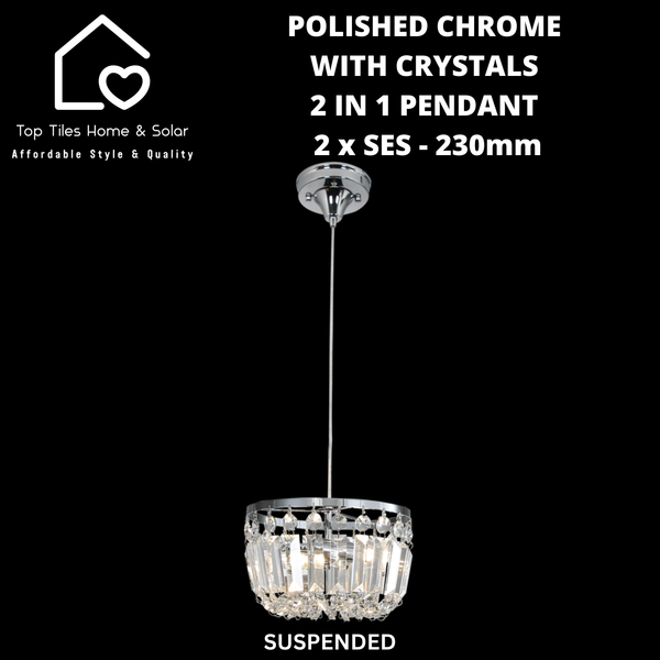 Polished Chrome with Crystals 2 in 1 Pendant - 2 x SES - 230mm