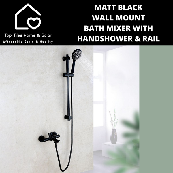 Matt Black Wall Mount Bath Mixer With Handshower & Rail