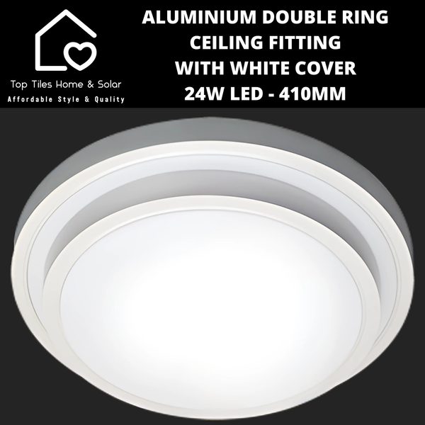Aluminium Double Ring Ceiling Fitting with White Cover - 24W LED - 410mm
