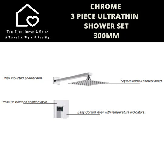 Chrome 3 Piece Ultrathin Shower Set - 300mm Square