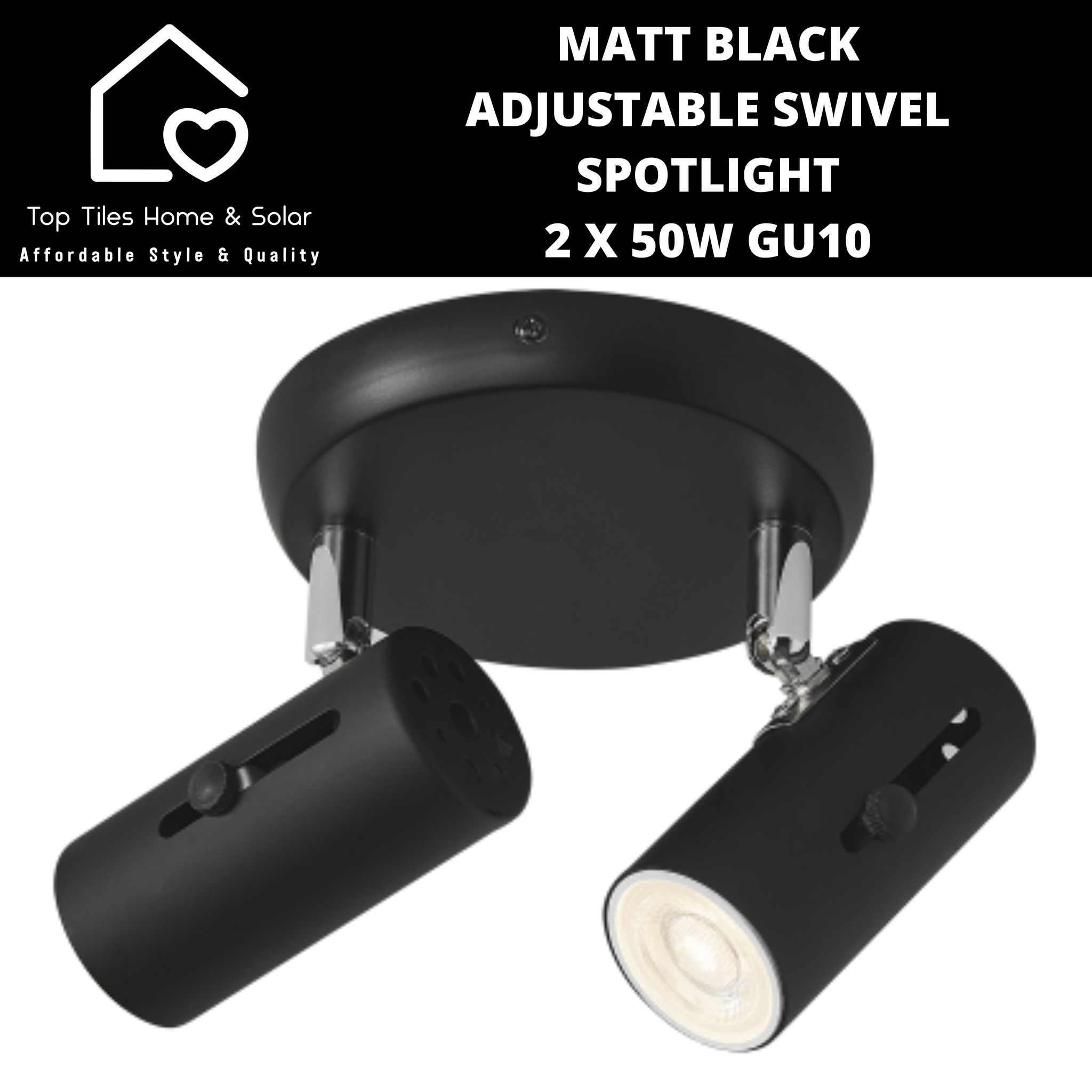 Matt Black Adjustable Swivel Spotlight - 2 x 50W GU10
