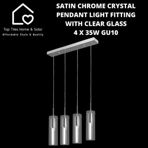 Satin Chrome Crystal Pendant Light Fitting with Clear Glass - 4 x 35W GU10
