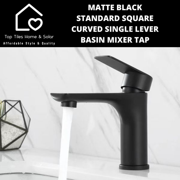 Matte Black Standard Square Curved Single Lever Basin Mixer Tap