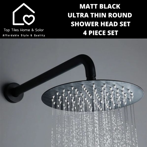 Matt Black Ultra Thin Round Shower Head Set - 4 Piece Set
