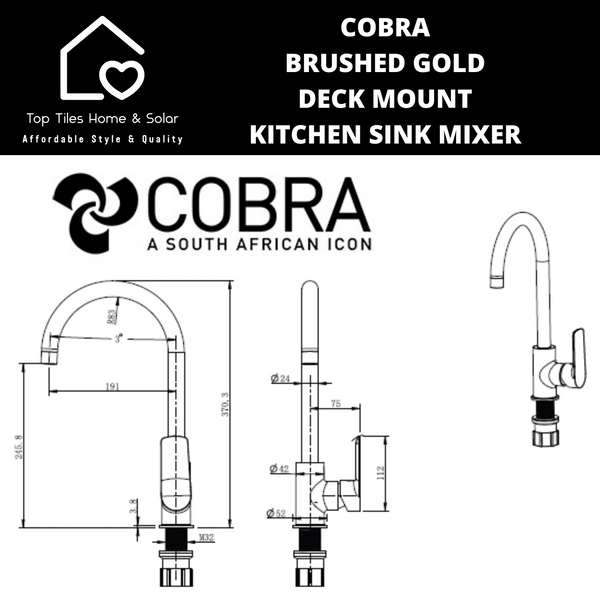 Cobra Brushed Gold Deck Mount Kitchen Sink Mixer