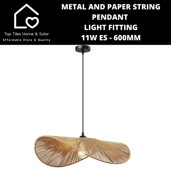 Metal and Paper String Pendant Light Fitting - 11W ES - 600mm