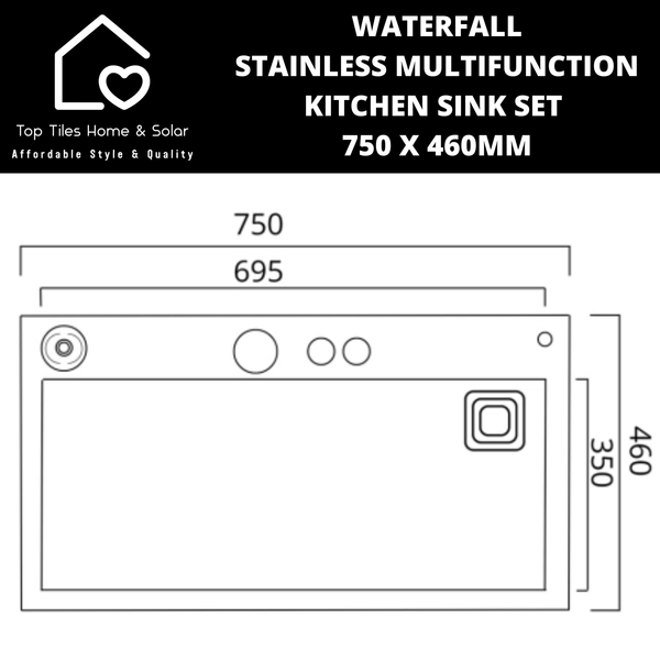 Waterfall Stainless Multifunction Kitchen Sink Set - 750 x 460mm
