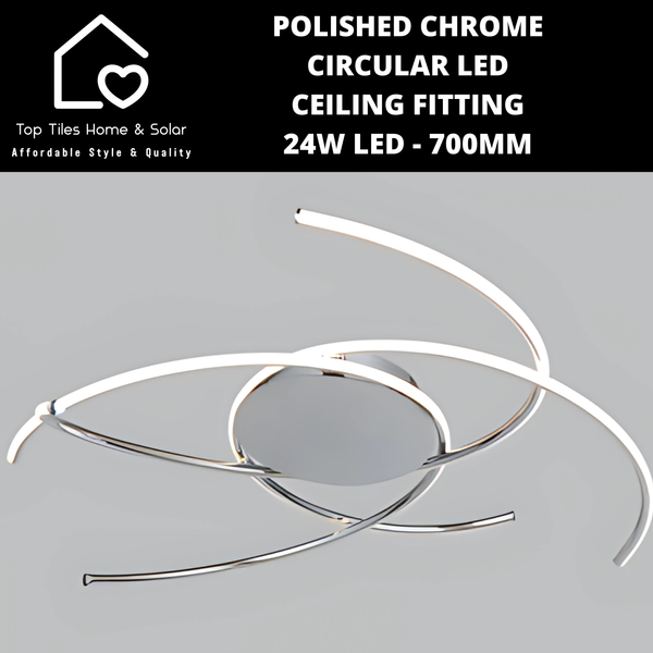 Polished Chrome Circular LED Ceiling Fitting - 24W LED - 700mm