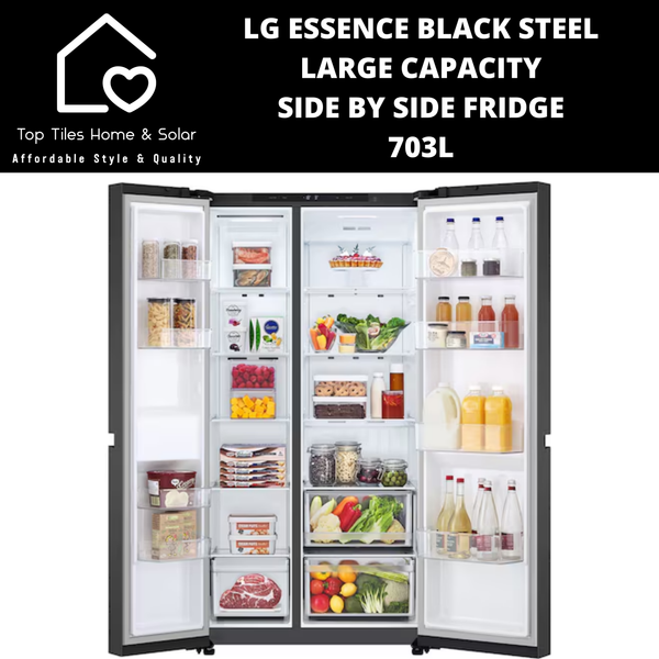 LG Essence Black Steel Large Capacity Side by Side Fridge - 703L