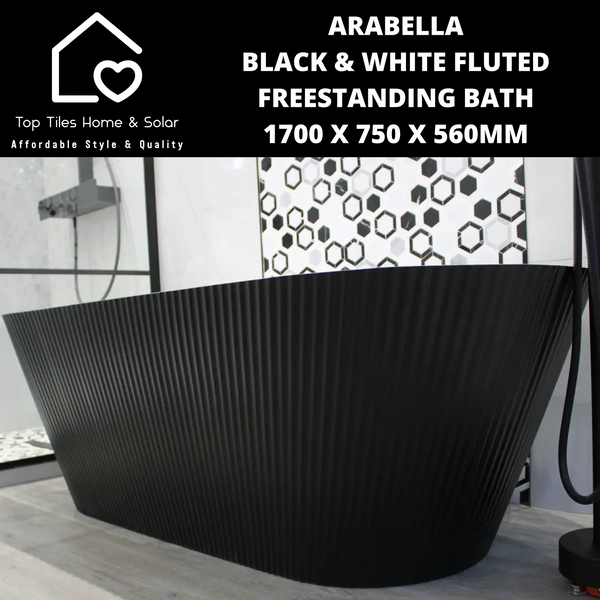 Arabella Black & White Fluted Freestanding Bath - 1700 x 750 x 560mm