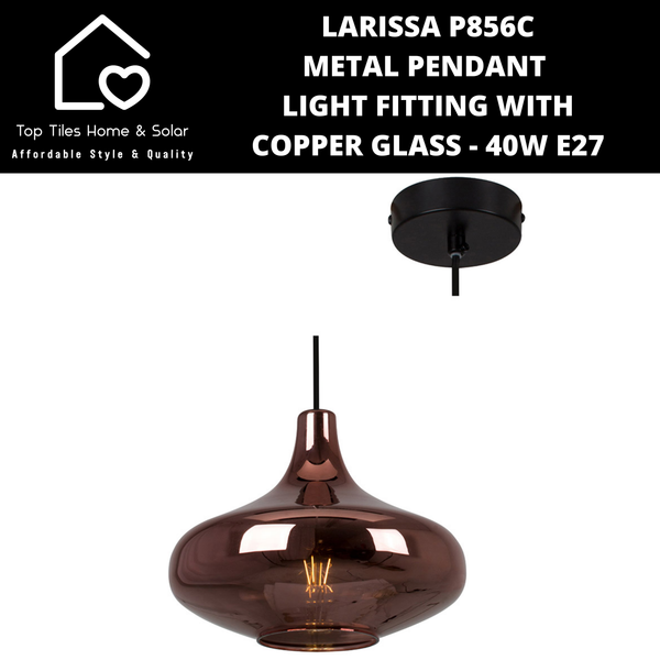 Larissa P856C Metal Pendant Light Fitting with Copper Glass - 40W E27