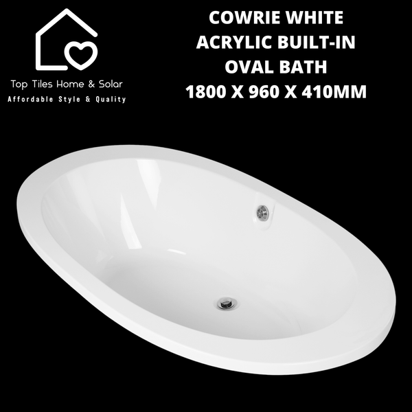 Cowrie White Acrylic Oval Built-in Bath - 1800 x 960 x 410mm