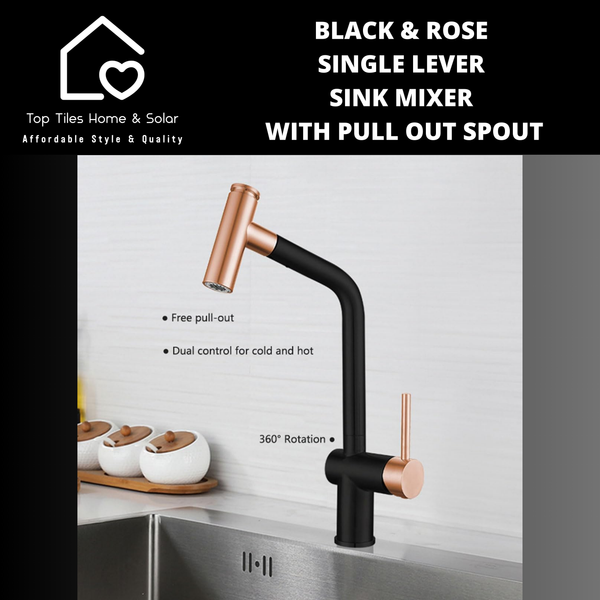 Black & Rose Single Lever Sink Mixer With Pull Out Spout