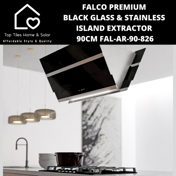 Falco Premium Black Glass & Stainless Island Extractor - 90cm FAL-AR-90-826