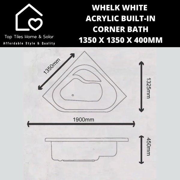 Whelk White Acrylic Built-In Corner Bath 1350 x 1350 x 400mm