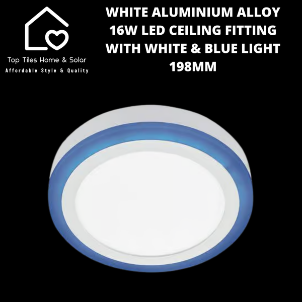 White Aluminium Alloy 16W LED Ceiling Fitting with White & Blue Light - 198mm