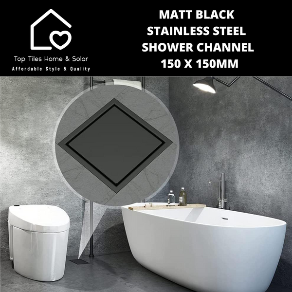 Matt Black Stainless Steel Shower Channel - 150 x 150mm