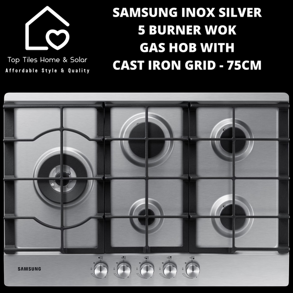 Samsung Inox 5 Burner Wok Gas Hob with Cast Iron Grid - 75cm