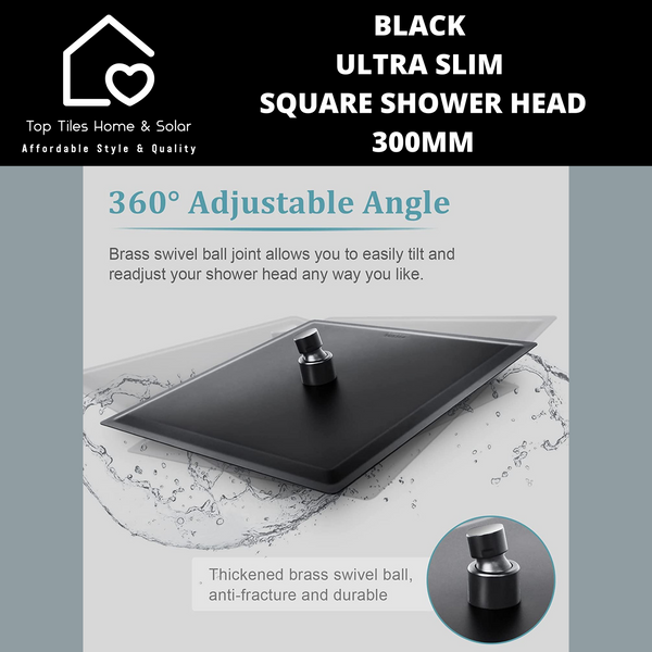 Black Ultra Slim Square Shower Head - 300mm