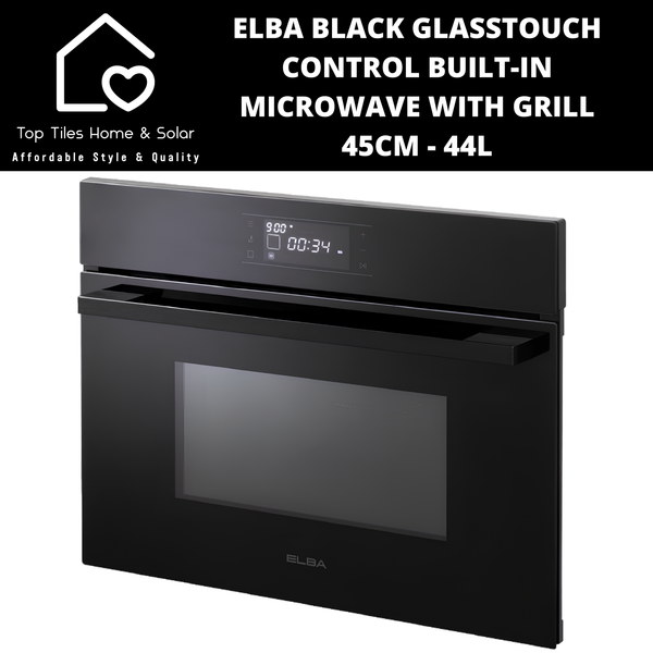 Elba Black Glass Touch Control Built-in Microwave with Grill - 45cm - 44L