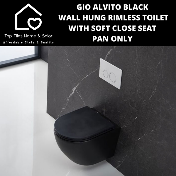 Gio Alvito Black Wall Hung Rimless Toilet with Soft Close Seat  - Pan Only