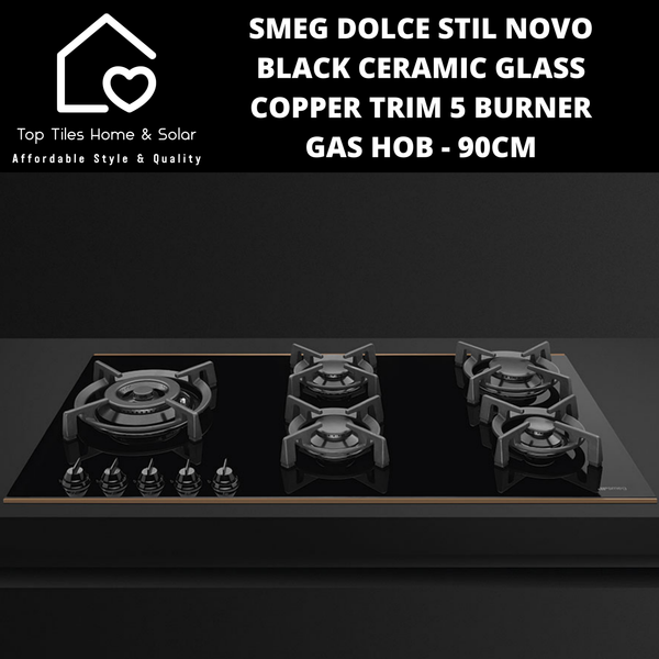Smeg Dolce Stil Novo Black Ceramic Glass Copper Trim 5 Burner Gas Hob - 90cm