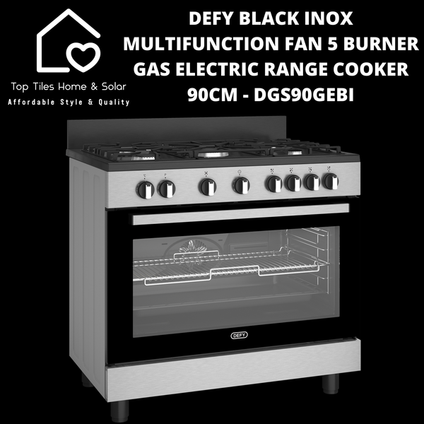 Defy Black Inox Multifunction Fan 5 Burner Gas Electric Range Cooker - 90cm DGS90GEBI