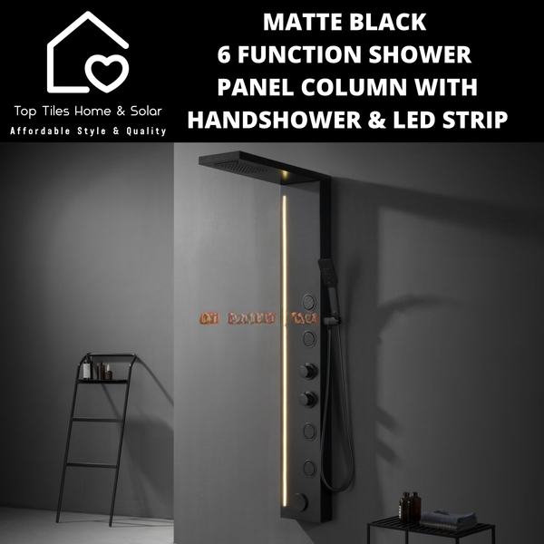 Matte Black 6 Function Shower Panel Column with Handshower & LED Strip