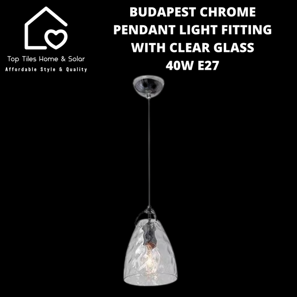 Budapest Chrome Pendant Light Fitting with Clear Glass - 40W E27