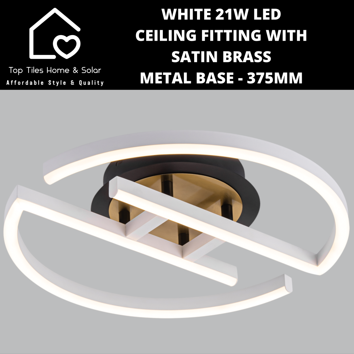 White 21W LED Ceiling Fitting with Satin Brass Metal Base - 375mm – Top ...