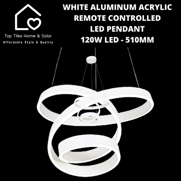 White Aluminum Acrylic Remote Controlled LED Pendant - 120W LED - 510mm