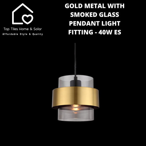 Gold Metal with Smoked Glass Pendant Light Fitting - 40W ES