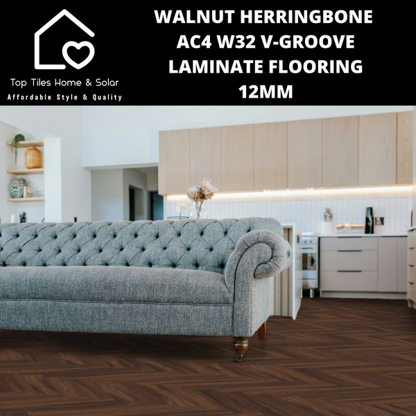 Walnut Herringbone AC4 W32 V-Groove Laminate Flooring - 12mm