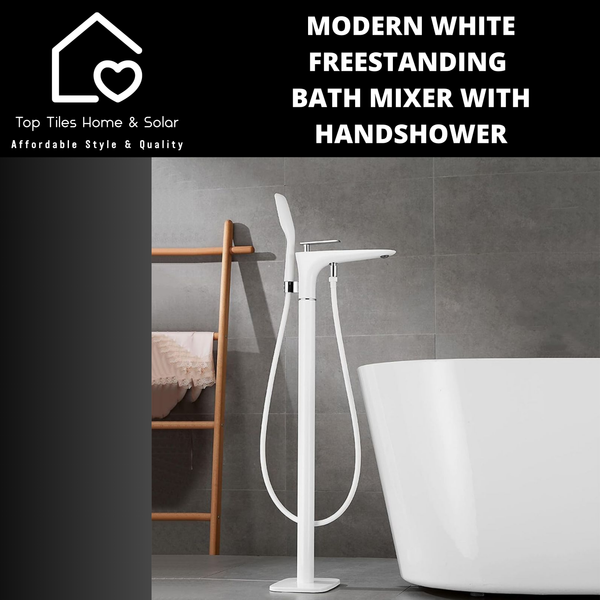 Modern White Freestanding Bath Mixer With Handshower