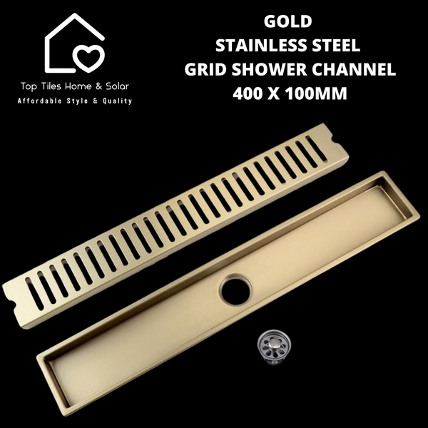 Gold Stainless Steel Grid Shower Channel - 400 x 100mm