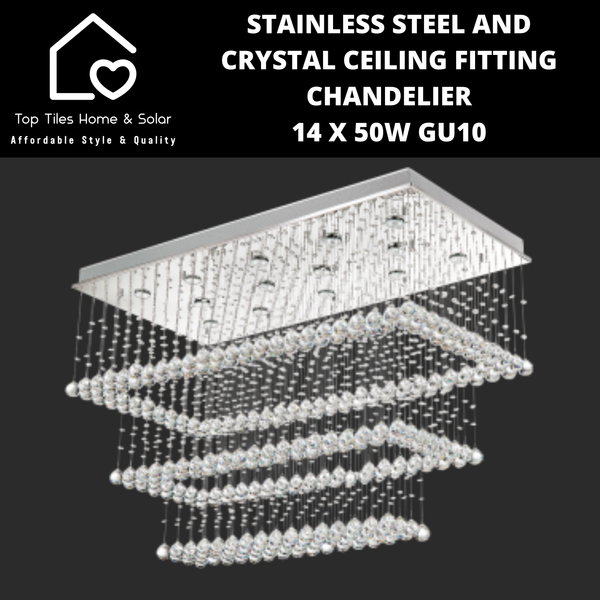 Stainless Steel and Crystal Ceiling Fitting Chandelier - 14 X 50W GU10