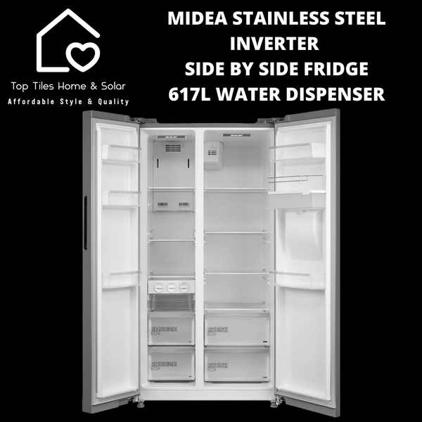 Midea Stainless Steel Inverter Side by Side Fridge - 617L Water Dispenser
