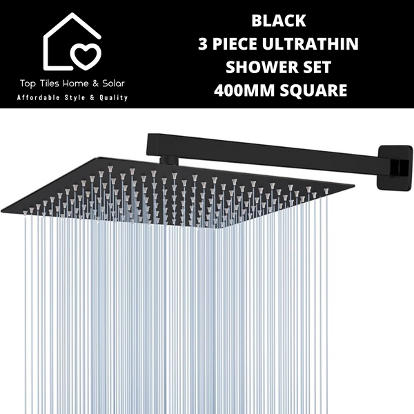 Black 3 Piece Ultrathin Shower Set - 400mm Square