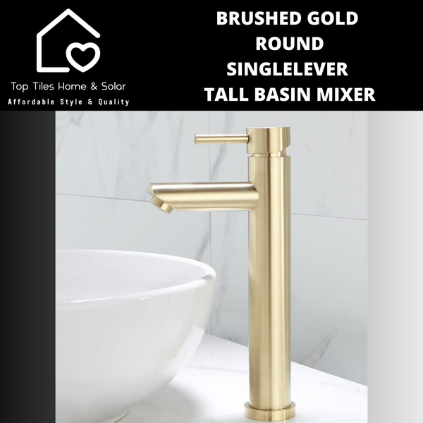 Brushed Gold Round Single Lever Tall Basin Mixer