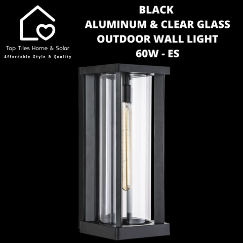 Black Aluminum & Clear Glass Outdoor Wall Light - 60W ES