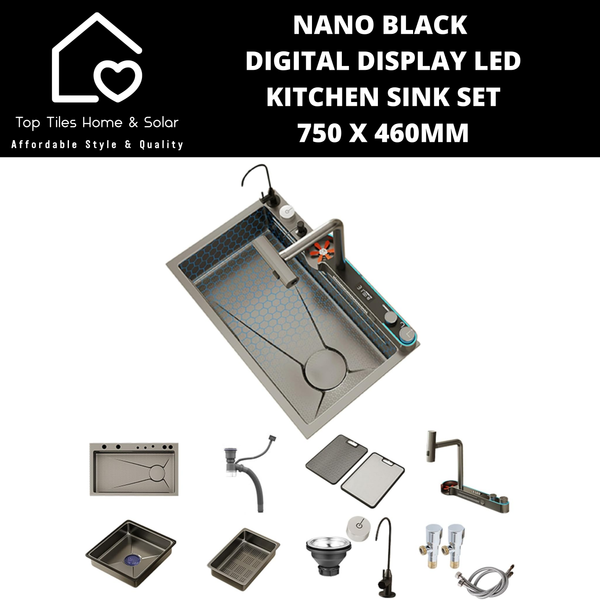 Nano Black Digital Display LED Kitchen Sink Set - 750 x 460mm