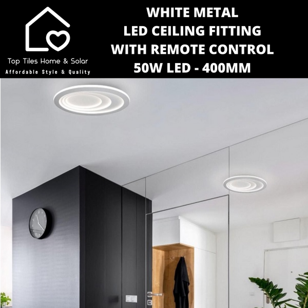 White Metal LED Ceiling Fitting with Remote Control - 50W LED - 400mm