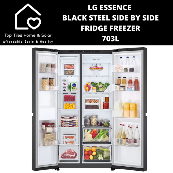 LG Essence Black Steel Side by Side Fridge Freezer - 703L