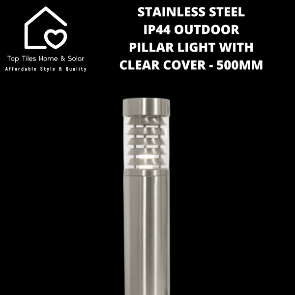 Stainless Steel IP44 Outdoor Pillar Light with Clear Cover - 500mm