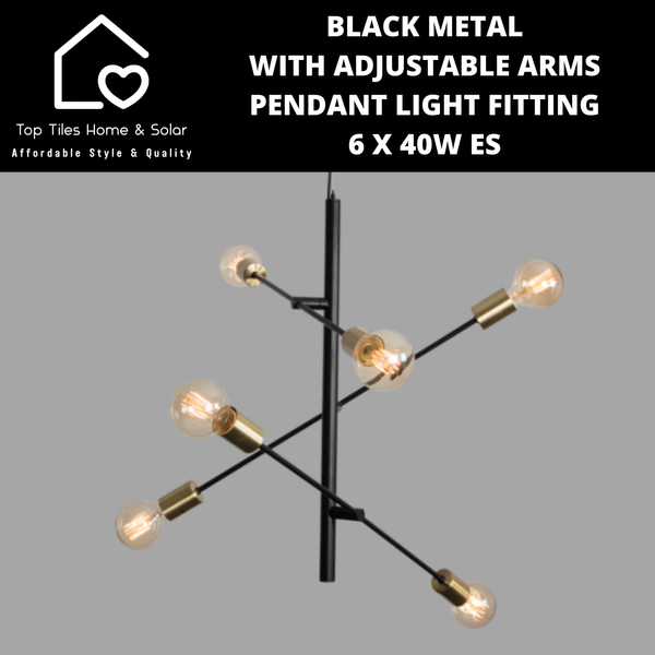 Black Metal with Adjustable Arms Pendant Light Fitting - 6 x 40W ES