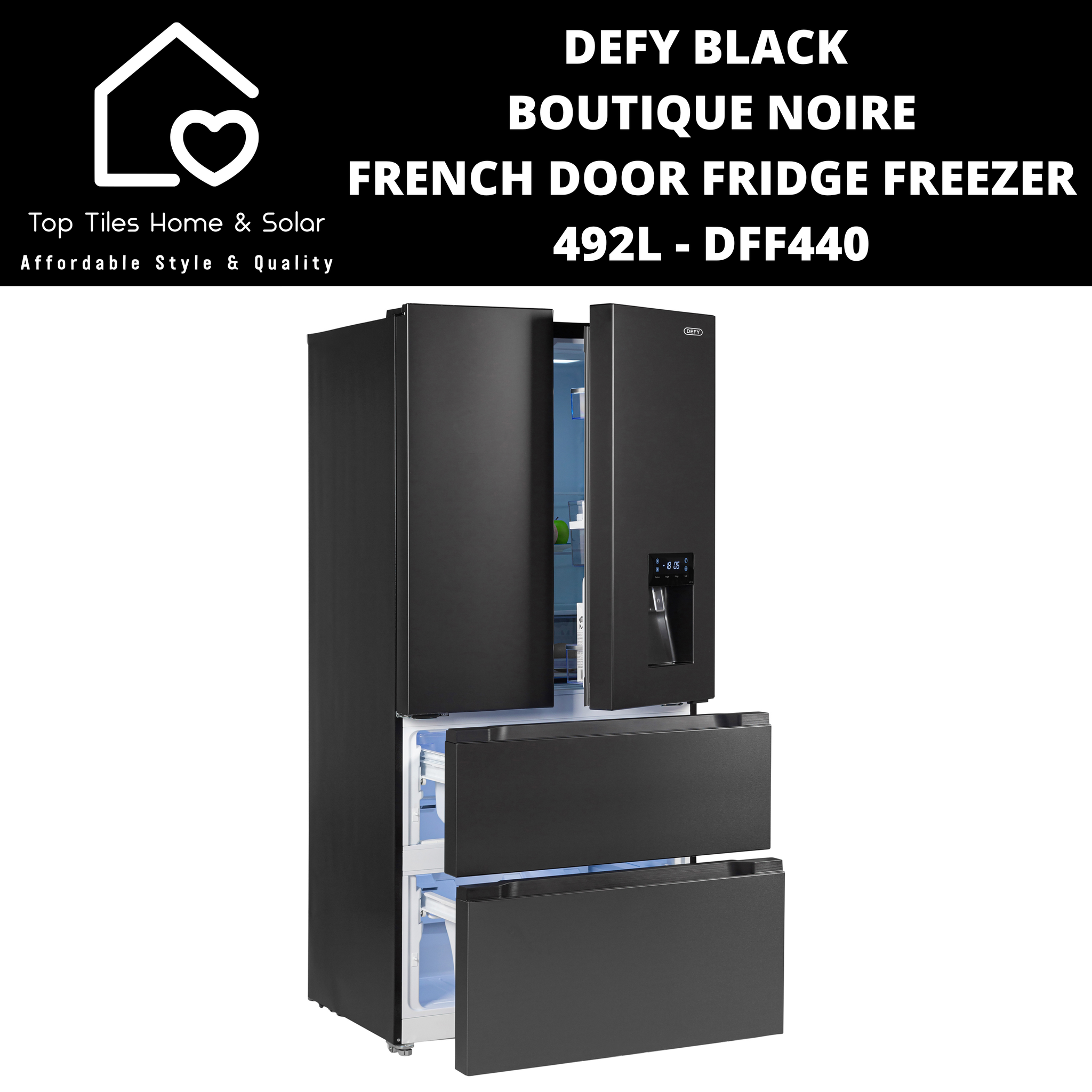 Defy Black Boutique Noire French Door Fridge - 492L DFF440 – Top