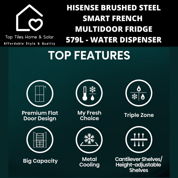 Hisense Brushed Steel Smart French MultiDoor Fridge  - 579L Water Dispenser