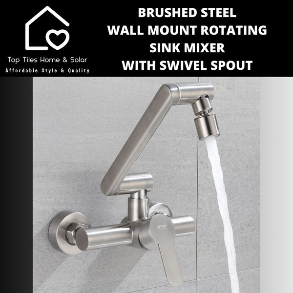 Brushed Steel Wall Mount Rotating Sink Mixer with Swivel Spout
