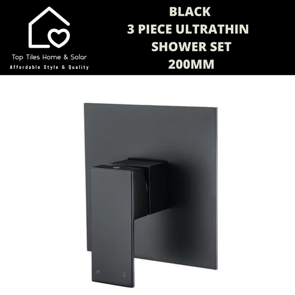 Black 3 Piece Ultrathin Shower Set - 200mm Square